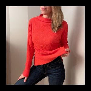FOR THE REPUBLIC Tangy Orange Textured Ribbed Turtleneck Sweater